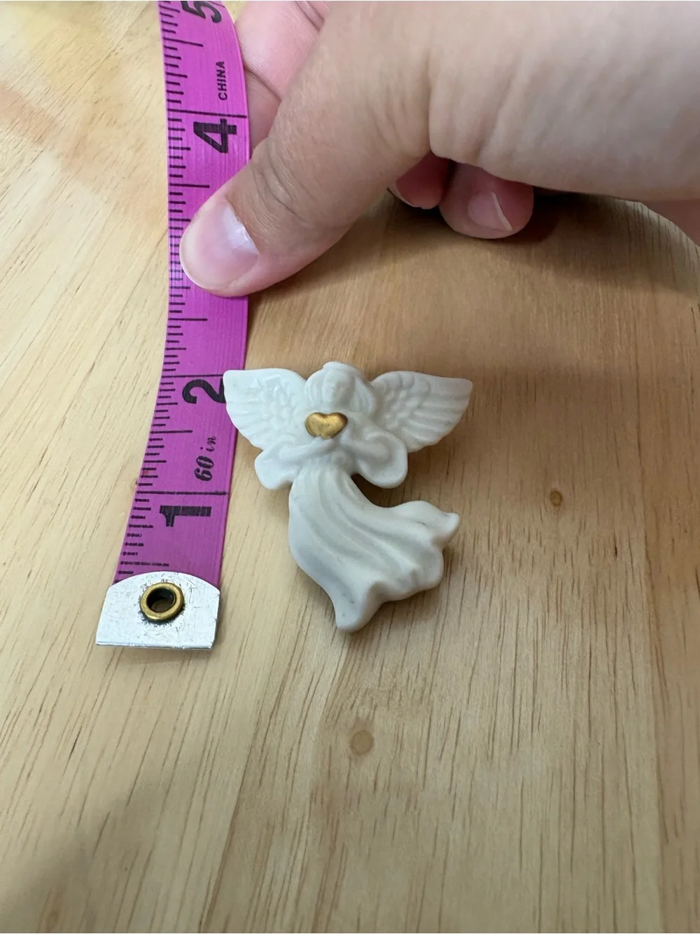 Vintage Lenox White Ceramic Angel Pin with Gold Heart
